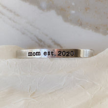 Load image into Gallery viewer, Personalized Hand Stamped Aluminum Cuff Bracelet - Mom Est. - by Via Francesca
