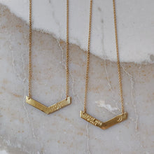 Load image into Gallery viewer, Personalized Brass Chevron Necklace - Hand Stamped - Minimalist - 16 or 18 Inches - by Via Francesca