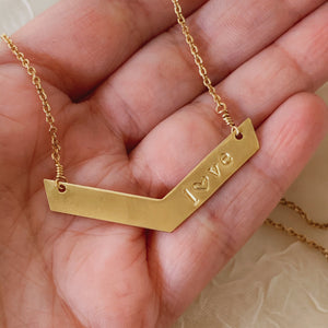 Personalized Brass Chevron Necklace - Hand Stamped - Minimalist - 16 or 18 Inches - by Via Francesca
