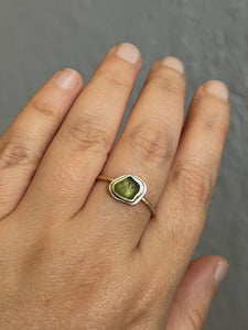 Green Sea Glass Mixed Metal Ring - Size 8 1/2