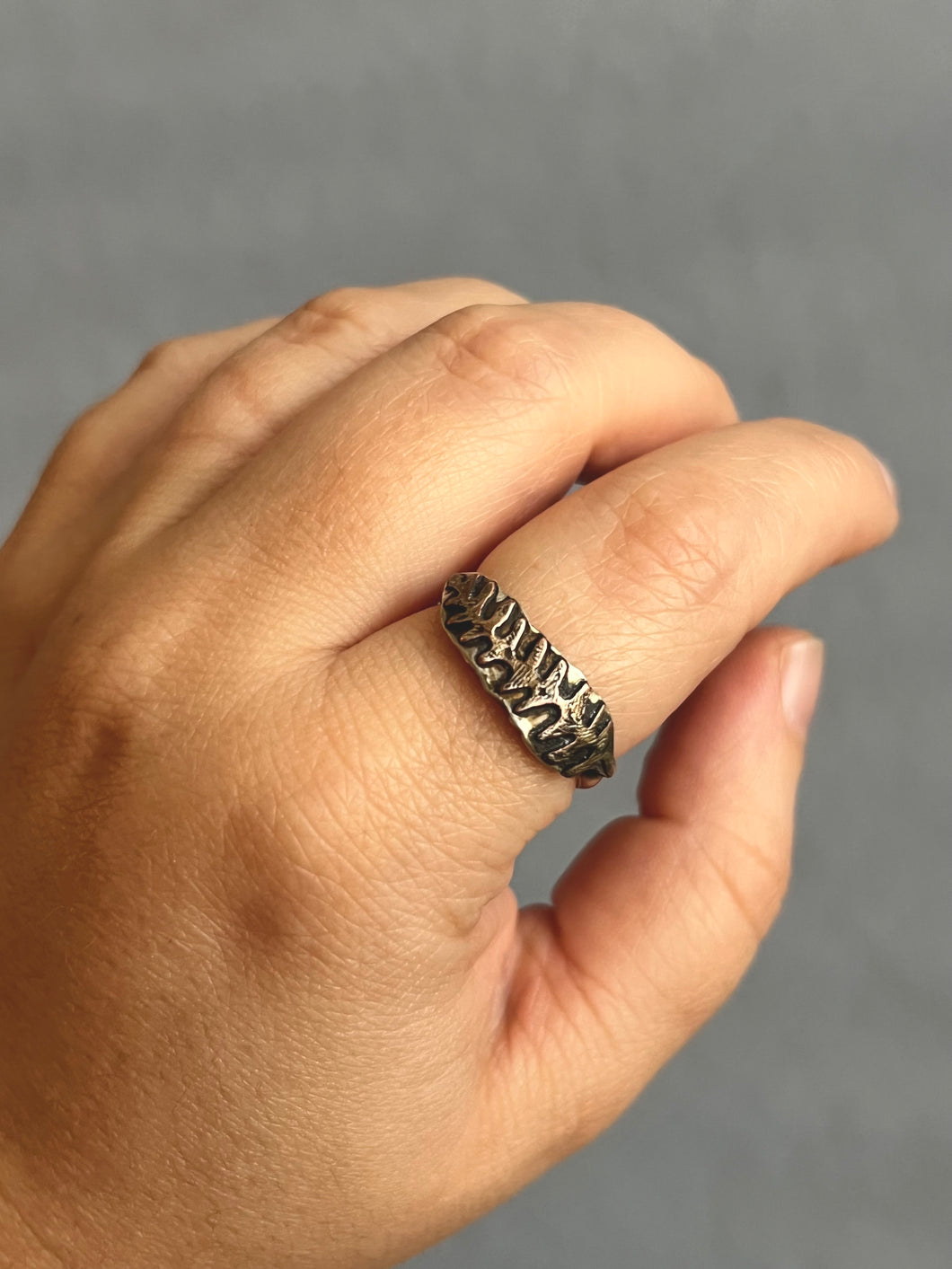 Fern Leaf Ring - Size 7.5 - Mixed Metal Copper & Sterling Silver