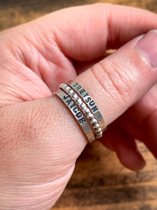 Personalized Sterling Silver Stack Ring - Hand Stamped Thin Band - by Via Francesca