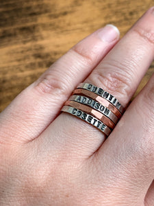 Personalized Sterling Silver Stack Ring - Hand Stamped Thin Band - by Via Francesca