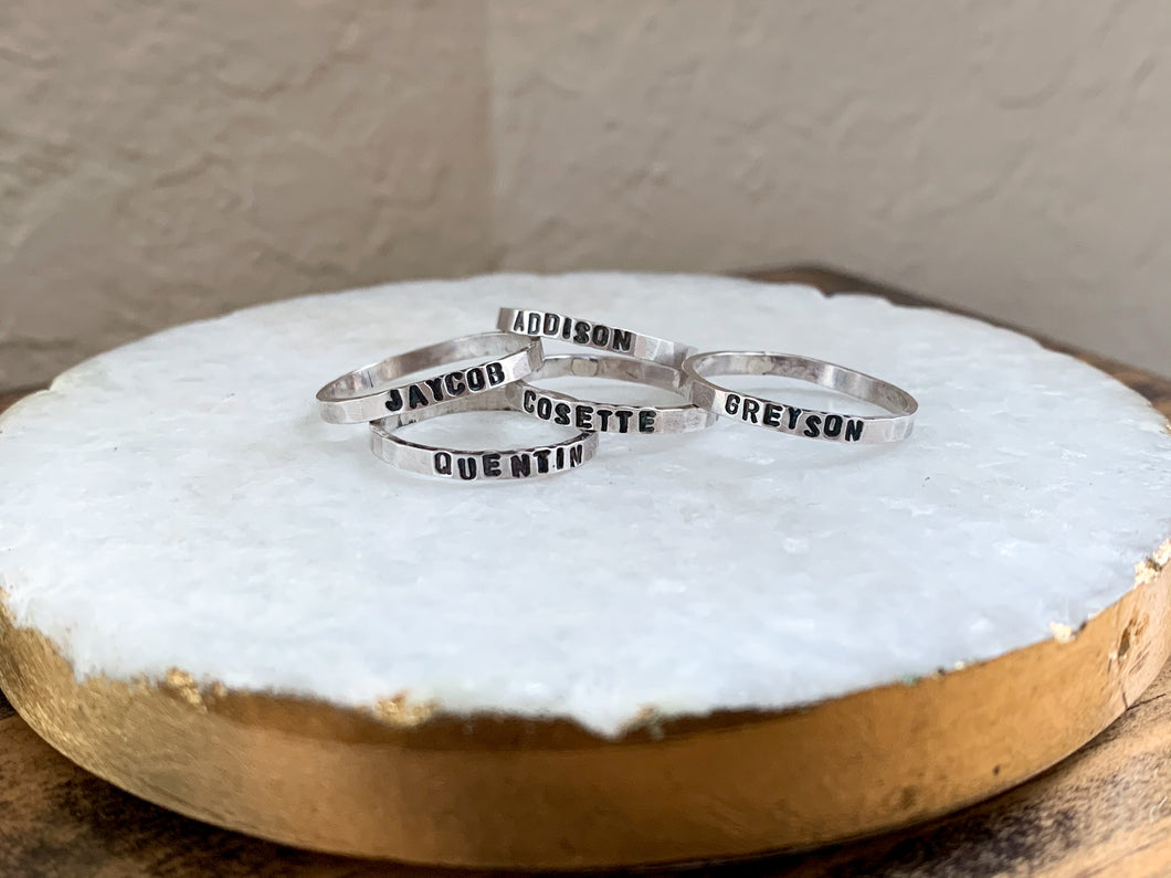Personalized Sterling Silver Stack Ring - Hand Stamped Thin Band - by Via Francesca