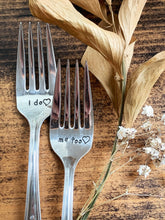 Load image into Gallery viewer, Custom Stamped Vintage Fork Set - Hand Stamped Silver Plated Wedding Forks - by Via Francesca
