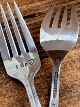 Load image into Gallery viewer, Custom Stamped Vintage Fork Set - Hand Stamped Silver Plated Wedding Forks - by Via Francesca
