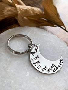 "I Love You To The Moon & Back" Stainless Steel Hand Stamped Keychain - by Via Francesca