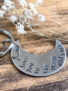 "I Love You To The Moon & Back" Stainless Steel Hand Stamped Keychain - by Via Francesca