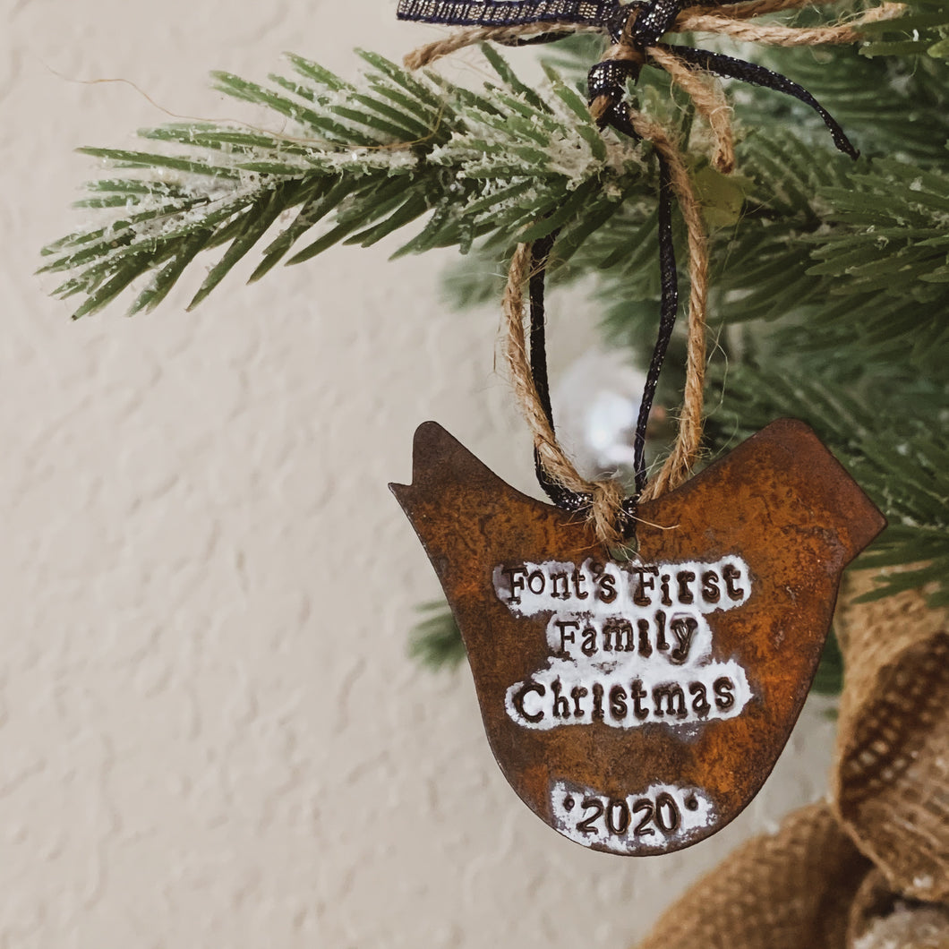 - Personalized-  Bird Ornament - Hand Stamped Rusty Tin Bird - by Francesca