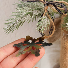 Load image into Gallery viewer, - Personalized - Burnished Tin Snowflake Ornament - Oil Slick Finish - Hand Stamped - by Francesca
