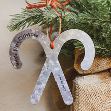 Load image into Gallery viewer, - Personalized - Galvanized Metal Candy Cane Ornament - Hand Stamped &amp; Custom - by Francesca
