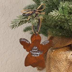 - Personalized - Rusty Angel Ornament - Hand Stamped - by Francesca