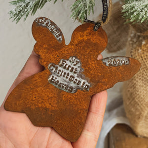 - Personalized - Rusty Angel Ornament - Hand Stamped - by Francesca