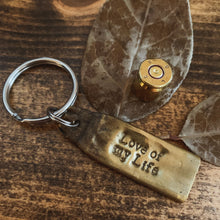 Load image into Gallery viewer, - Personalized - Shell Casing Keychain - Flattened &amp; Hand Stamped Brass Bullet - by Francesca
