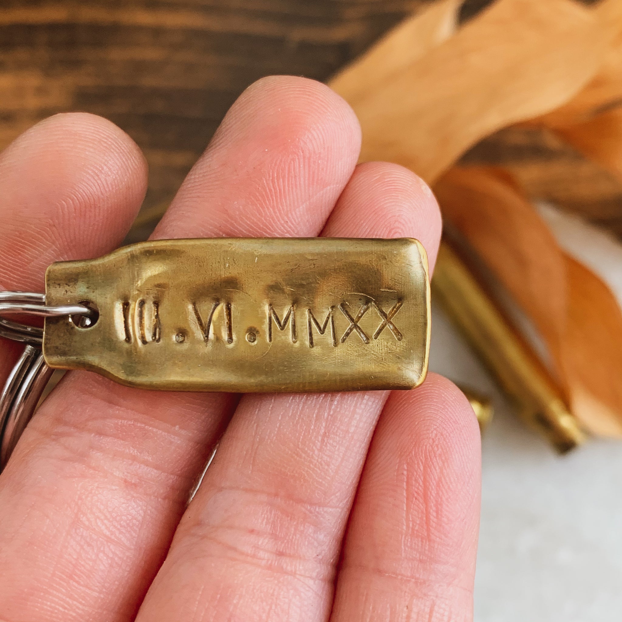 Personalized - Shell Casing Keychain - Flattened & Hand Stamped Bras – Via  Francesca