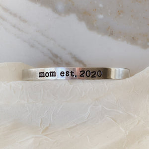 Personalized Hand Stamped Aluminum Cuff Bracelet - Mom Est. - by Via Francesca