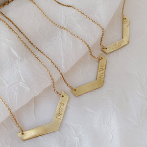 Personalized Brass Chevron Necklace - Hand Stamped - Minimalist - 16 or 18 Inches - by Via Francesca