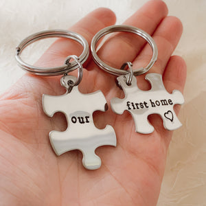 Our First Home - Stainless Steel Keychain Set - Hand Stamped & Personalized - Housewarming - by Via Francesca