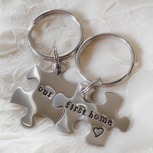 Our First Home - Stainless Steel Keychain Set - Hand Stamped & Personalized - Housewarming - by Via Francesca