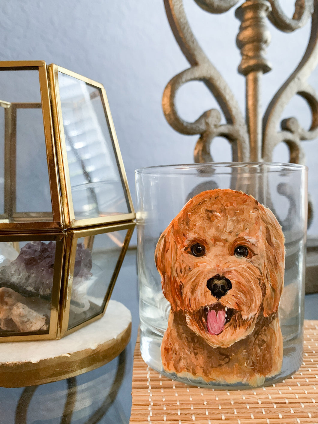 Rocks Glass with Personalized Pet Portrait - Hand Painted - by Via Francesca