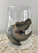 Load image into Gallery viewer, Hand Painted T-Rex Stemless Wine Glass - by Francesca
