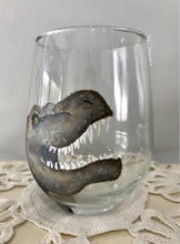 Load image into Gallery viewer, Hand Painted T-Rex Stemless Wine Glass - by Francesca
