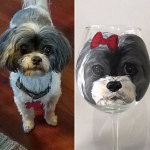 Wine Glass with Personalized Pet Portrait - Hand Painted - Stemmed or Stemless - by Via Francesca