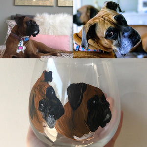 Wine Glass with Personalized Pet Portrait - Hand Painted - Stemmed or Stemless - by Via Francesca